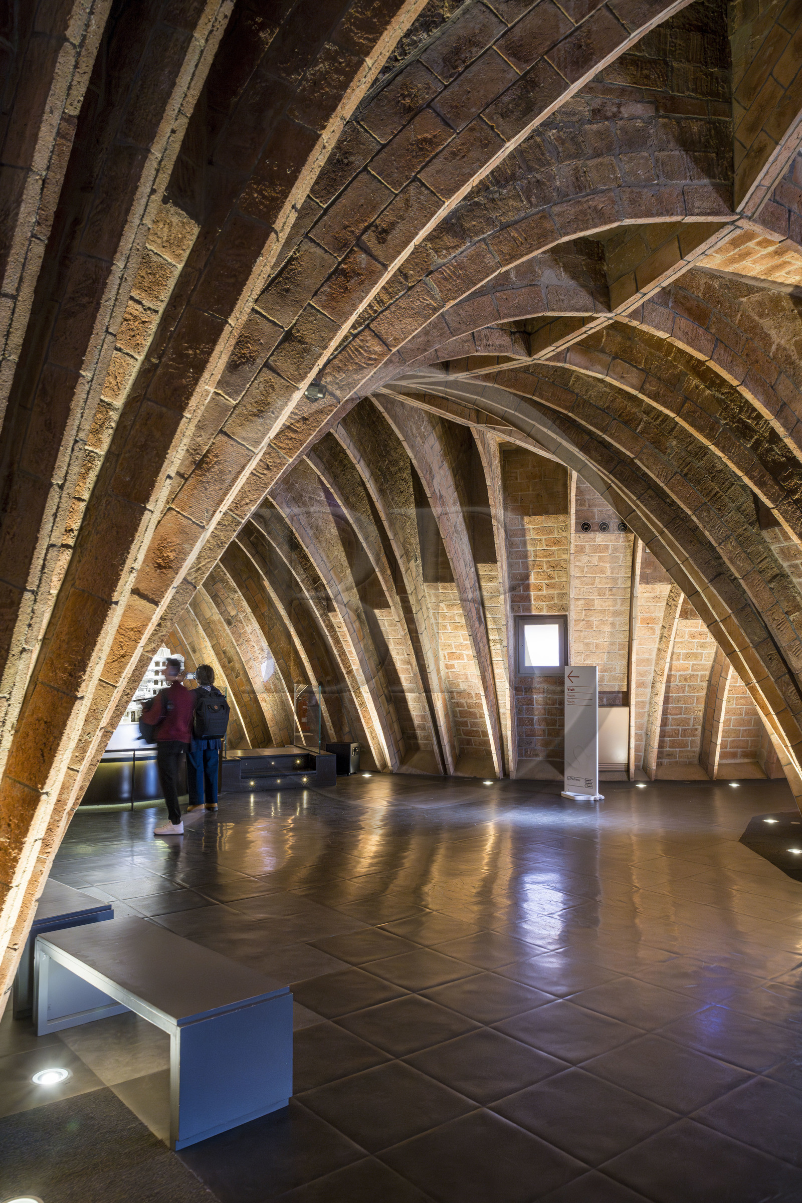 Spain, Catalonia, Barcelona, Eixample district, Passeig de Gracia, Pedrera or Casa Mila (1905-1910) by the Catalan modernist architect Antoni Gaudi, UNESCO World Heritage site, the chain vaults of the attic