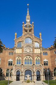 Spain, Catalonia, Barcelona, El Guinardo district, former Hospital de la Santa Creu i de Sant Pau listed as UNESCO World Heritage, modernist style by architect Domenech i Montaner, today a museum and a cultural center, administration building