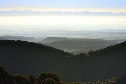 France, Haut-Rhin (68), Wasserbourg, massif des Vosges en bordure de la plaine d'Alsace sur le Petit Ballon, la Forêt Noire en arrière plan
