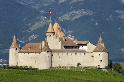 Suisse, Canton de Vaud, Aigle, le chateau entouré par le vignobles, il abrite le musée de la Vigne et du Vin