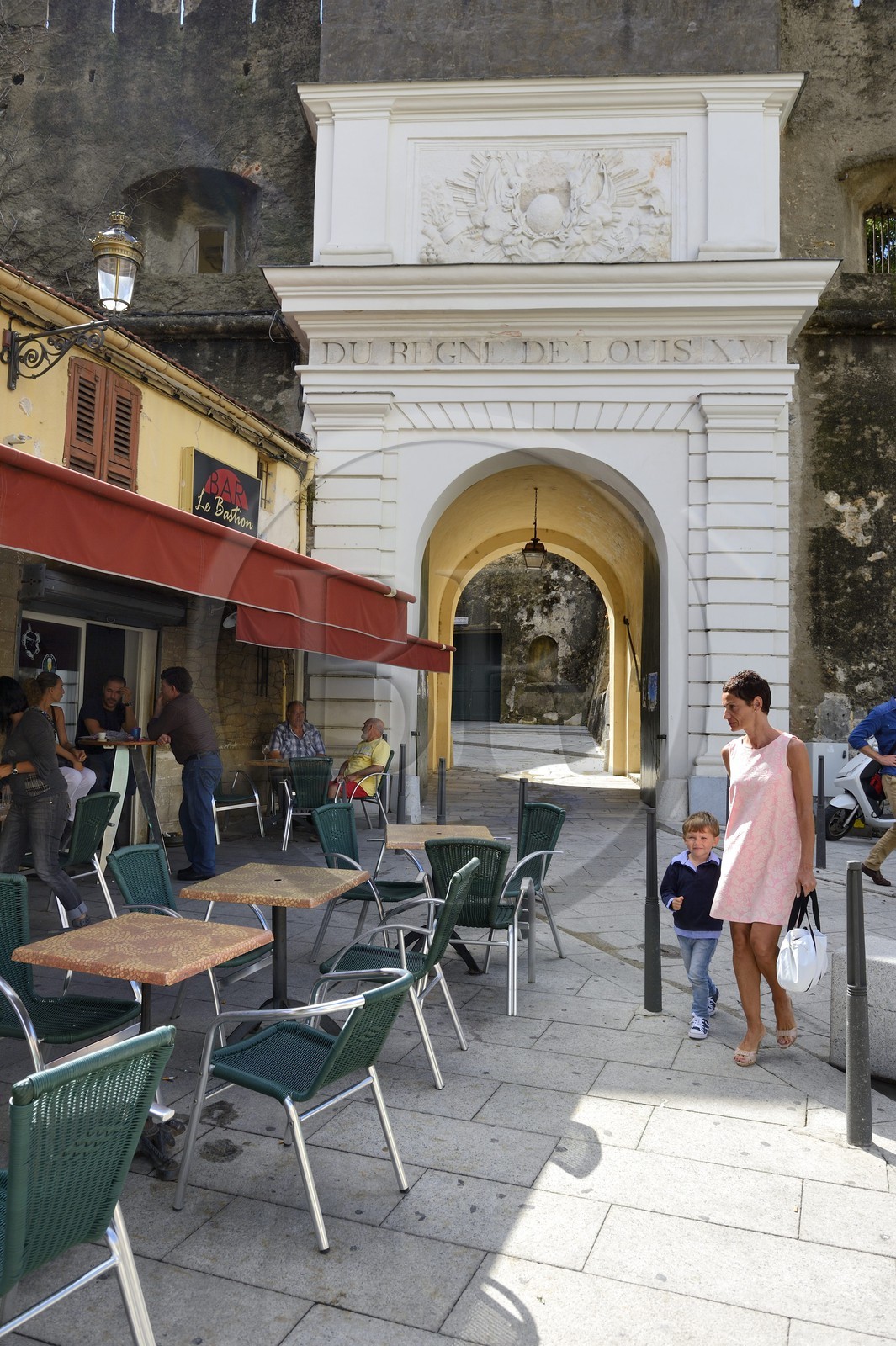 France, Haute-Corse (2B), Bastia, la Citadelle quartier de Terra-Nova, porte monumentale dite porte Louis XVI (fin XVIIIème siècle)
