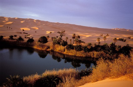 Libye, région du désert, Le Fezzan (Sahara), Erg Ubari, Lac d'Oum El Ma