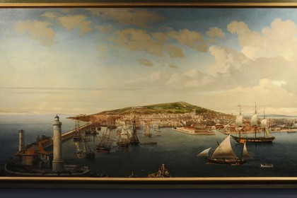 France, Hérault (34), Sète, Musée Paul Valery, Beaux-Arts et traditions sétoises, tableau représentant le port de Sète vu de la mer par un peintre anonyme