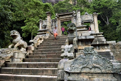 Sri Lanka, North Western Province, the citadel of Yapahuwa staircase, ephemeral capital of the country in the13th century, Lion stone sculpture