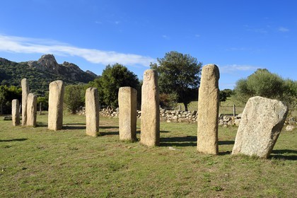 France, Corse-du-Sud (2A), Sartène, site archéologique de Cauria, alignement d'I Stantari, pierres dressées