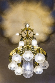 Spain, Catalonia, Barcelona, Eixample district, Passeig de Gracia, Casa Batllo by Catalan modernist architect Antoni Gaudi, UNESCO World Heritage site, chandelier of the first floor apartment