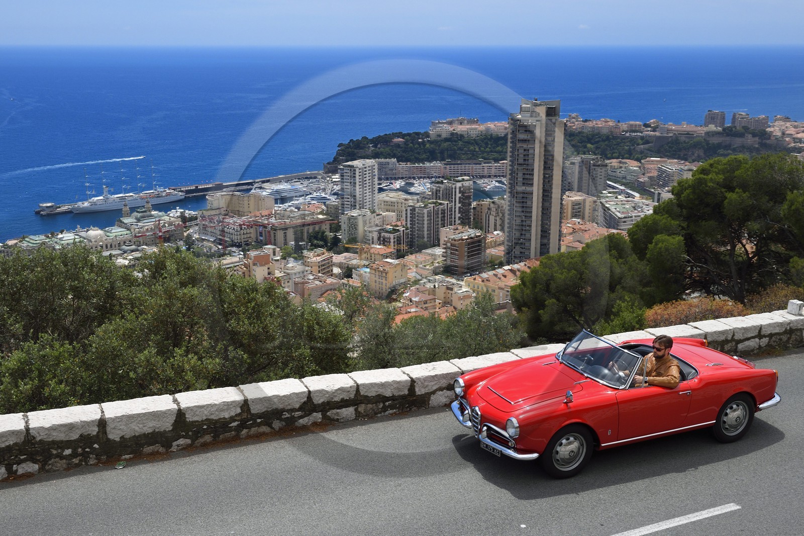 Principality of Monaco, collection convertible Alfa Romeo Giulietta on the Moyenne Corniche road overlooking Monaco