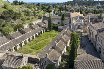 France, Gard, Villeneuve les Avignon, the Charterhouse of Val de Benediction, the great cloister or cloister of the dead (aerial view)