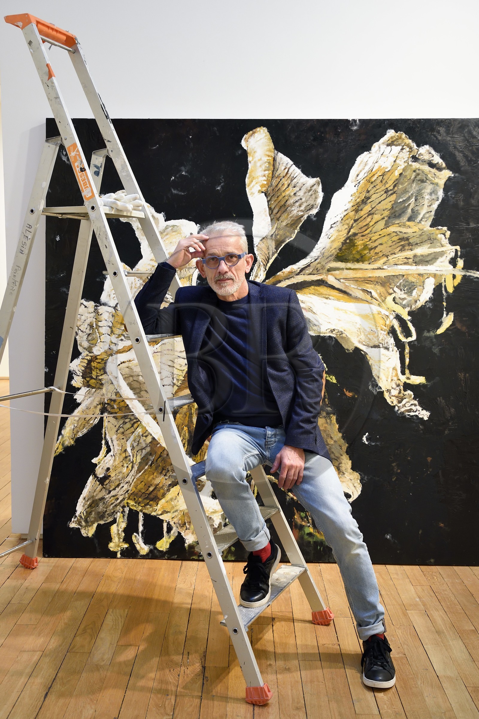 France, Paris, the painter Philippe Cognée preparing his exhibition at the Templon gallery
