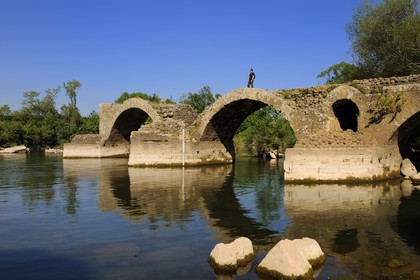 France, Herault, the Roman Bridge of St. Thibery allowed the Via Domitia to cross the river Herault