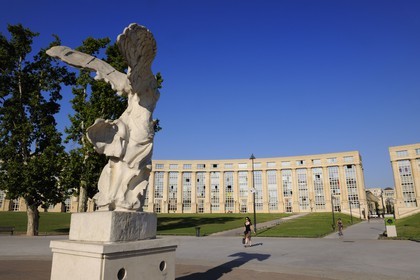 France, Herault, Montpellier, Antigone District, Esplanade de l'Europe by the architect Ricardo Bofill and the replica of the Winged Victory of Samothrace also called the Nike of Samothrace