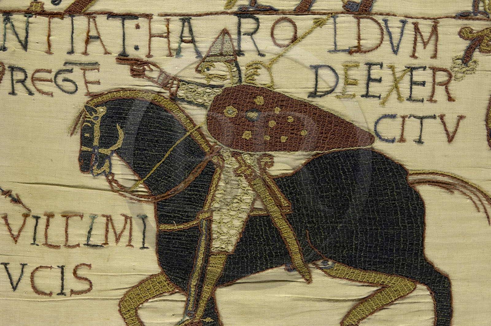 France, Calvados (14), Bayeux, musée de la tapisserie, tapisserie de Bayeux, la tapisserie dite de la Reine Mathilde classée Mémoire du monde par l'UNESCO qui raconte l'invasion de l'angleterre par Guillaume Le Conquérant