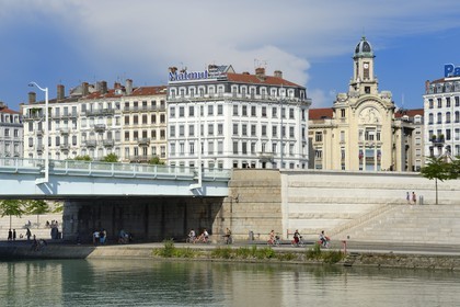 France, Rhone, Lyon, the banks of the Rhone river, the quai Claude Bernard and the Guillotiere bridge