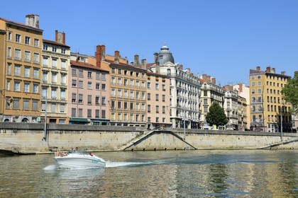France, Rhone, Lyon, historical site listed as World Heritage by UNESCO, La Croix Rousse District, the quai Saint-Vincent along the Saone river