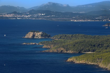 France, Var, Corniche des Maures, Bormes les Mimosas, Brégancon Fort (aerial view)