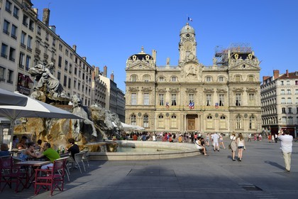 France, Rhone, Lyon, historical site listed as World Heritage by UNESCO, Place des Terreaux, City Hall and Bartholdi Fountain