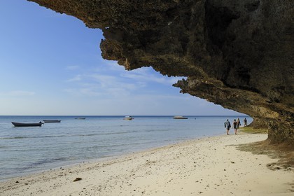 Tanzanie, archipel de Zanzibar, île de Unguja (Zanzibar), côte ouest, plage de la réserve naturelle de Chumbe Island Coral Park à marée basse