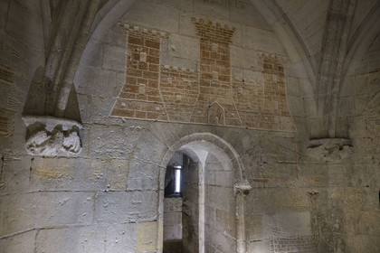 France, Bouches-du-Rhône (13), Tarascon, le chateau du roi René datant du XVe siècle, graffiti et ex-voto du prisonnier catalan, gravés par un prisonnier de René Ier vers 1480, dont des navires longs, galères de marchandises, brigantins, galiotes, galères de combats ou fustes mais aussi des navires ronds, cocas catalanes, nefs ibériques et caraques provençales, qui rappellent les caravelles utilisées par Christophe Colomb