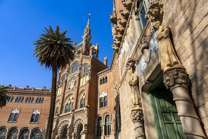 Spain, Catalonia, Barcelona, El Guinardo district, former Hospital de la Santa Creu i de Sant Pau listed as UNESCO World Heritage, modernist style by architect Domenech i Montaner, today a museum and a cultural center, administration building