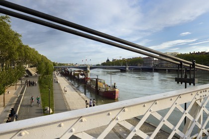 France, Rhone, Lyon, Rhone river banks, quai General Sarrail seen from the passerelle du College