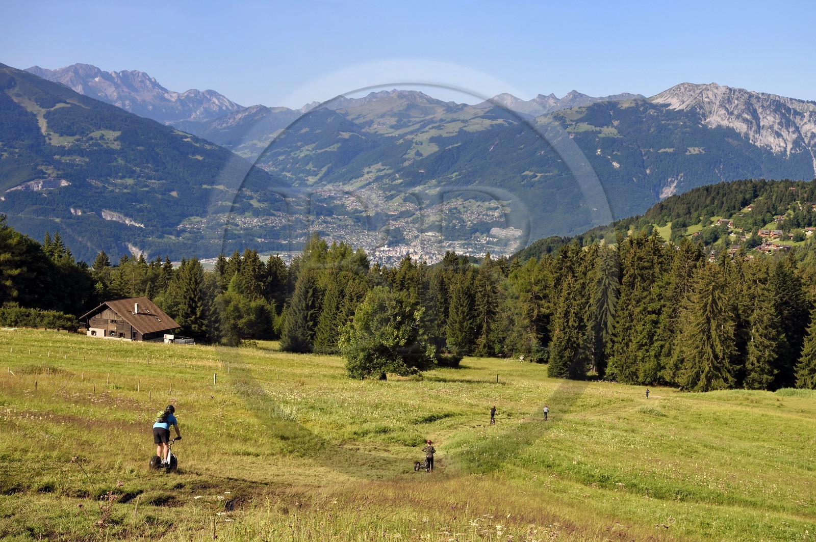 Suisse, canton de Vaud, Villars-sur-Ollon, descente des pentes en trottinette tout terrain (Trottin’Herbe)