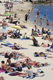 France, Alpes-Maritimes, Antibes, Gravette beach nestled in the walls of the old city