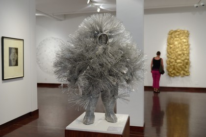 Afrique du Sud, province de Gauteng, Johannesburg, la Standard Bank Gallery, Dans le Tissage (In the Weave), une exposition d'œuvres de Walter Oltmann, l'un des artistes les plus connus d'Afrique du Sud, Caterpillar Suit (fil d'aluminium) 2013