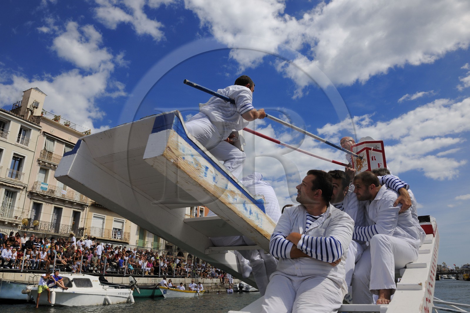 France, Herault, Sete, canal Royal (Royal Canal), Fete de la Saint Louis (St Louis's feast), sea jousting