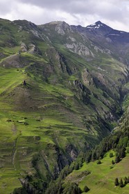Georgia, Kakheti, Tusheti National Park, Alazani River Valley in the mountains of Pirikiti, hamlet east of the village of Dartlo, fortified medieval towers ruins