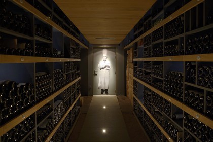 France, Rhone, Collonges au Mont d'Or, Paul Bocuse Restaurant L'Auberge du Pont de Collonges, three Michelin stars since 1965, the wine cellar