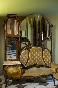 Spain, Catalonia, Barcelona, the Güell Palace (Palau Güell) built between 1886 and 1891 by the Catalan modernist architect Antoni Gaudi, a UNESCO World Heritage site, Art Nouveau furniture