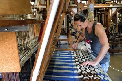 France, Var, Presqu'ile de Saint Tropez, Cogolin, the Manufacture Cogolin has been making rugs since 1924, most of them are woven by length on 19th century Jacquard hand looms, wool is cut on the loom