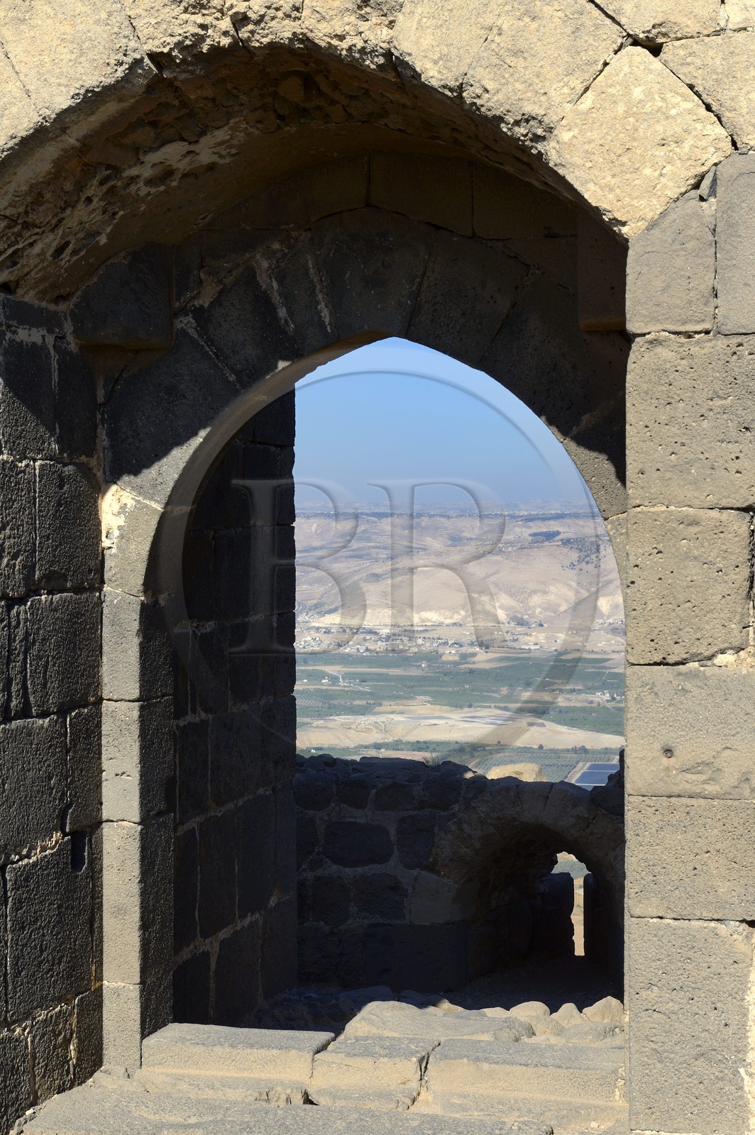 Israel, district Nord, Galilée, l'Etoile du Jourdain, la forteresse croisée de Belvoir tenue par les Hospitaliers entre 1168 et 1189 qui surplombe la vallée du Jourdain, les montagne de Jordanie en arrière plan