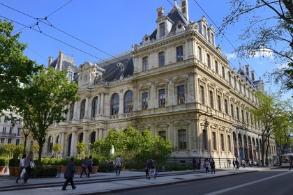 France, Rhone, Lyon, historical site listed as World Heritage by UNESCO, the Rue de la Republique and the Palais de la Bourse, Chamber of Commerce and Industry
