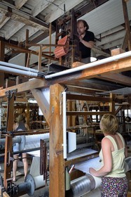 France, Var, Presqu'ile de Saint Tropez, Cogolin, the Manufacture Cogolin has been making rugs since 1924, most of them are woven by length on 19th century Jacquard hand looms, the machinery technician and overseer Fabien takes care of the maintenance of the looms