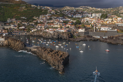 Portugal, Madeira Island, the fishing village of Camara de Lobos (aerial view)