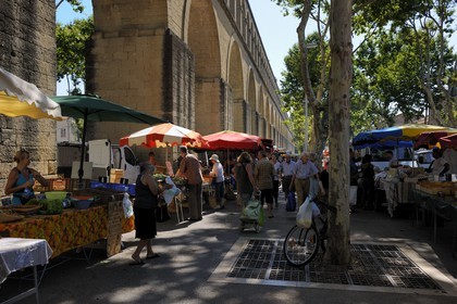 France, Herault, Montpellier, Market of Arches under the Aqueduct St. Clement