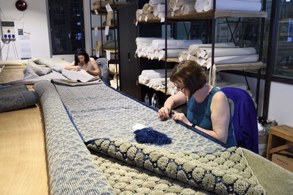 France, Var, Presqu'ile de Saint Tropez, Cogolin, the Manufacture Cogolin has been manufacturing rugs since 1924, each strip is individually woven and assembled to the others by hand