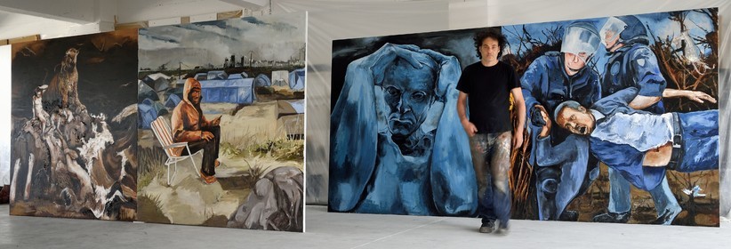 France, Val-de-Marne (94), Yvry-sur-Seine, Atelier de Fred Kleinberg, travail pour l'exposition Odyssée