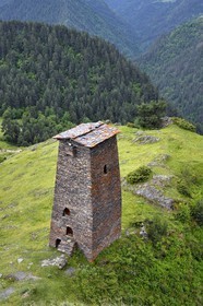 Georgia, Kakheti, Tusheti National Park, Omalo, the fortress of Keselo in Zemo (upper) Omalo served as a refuge for locals in wartime, medieval fortified tower