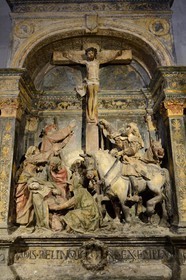 France, Meuse, Lorraine Regional Park, Cotes de Meuse, Hattonchatel, Collegiate Saint-Maur Church housing a Renaissance altarpiece representing three episodes of the Passion in polychrome carved stone from 1523 attributed to Ligier Richier