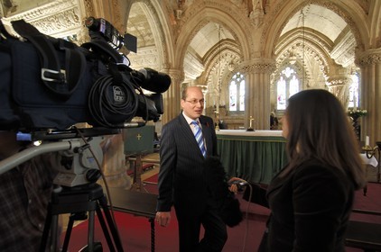 Royaume-Uni, Ecosse, Midlothian, Roslin, la Chapelle Rosslyn, interview du conservateur du lieu