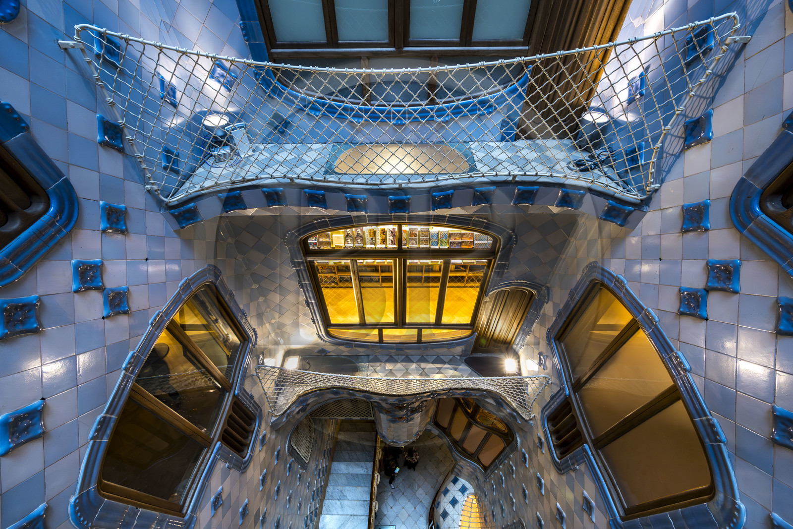 Spain, Catalonia, Barcelona, Eixample district, Passeig de Gracia, Casa Batllo by Catalan modernist architect Antoni Gaudi, UNESCO World Heritage site, courtyard