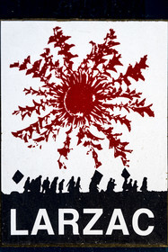 France, Herault, the Causses and the Cevennes, La Vacquerie et Saint Martin de Castries, Cardabelle (Carline with acanthus leaves) stylized on an activist sticker from Larzac