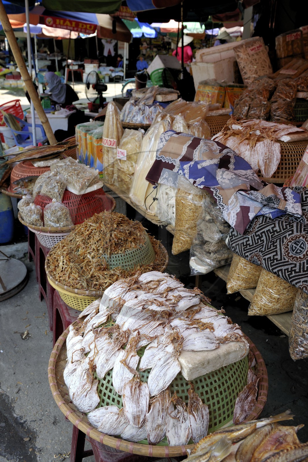 Vietnam, Haiphong, marché, calamars séchés