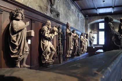 France, Bas-Rhin (67), Strasbourg, vieille ville classée au Patrimoine Mondial de l'UNESCO, musée de l'Oeuvre Notre Dame et Arts du Moyen-Age, salle de la Loge, statuaire du XIIIe siècle provenant de la cathédrale