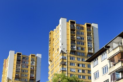 Bosnie-Herzégovine, Sarajevo, impacts de balles datant du siège de Sarajevo par l'Armée de la république serbe de Bosnie entre 1992 et 1996