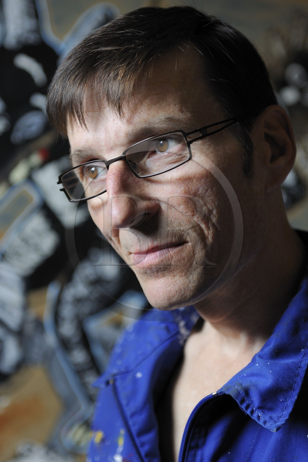 France, Herault, region of Sete, the artist painter Andre Cervera in his studio in Poussan