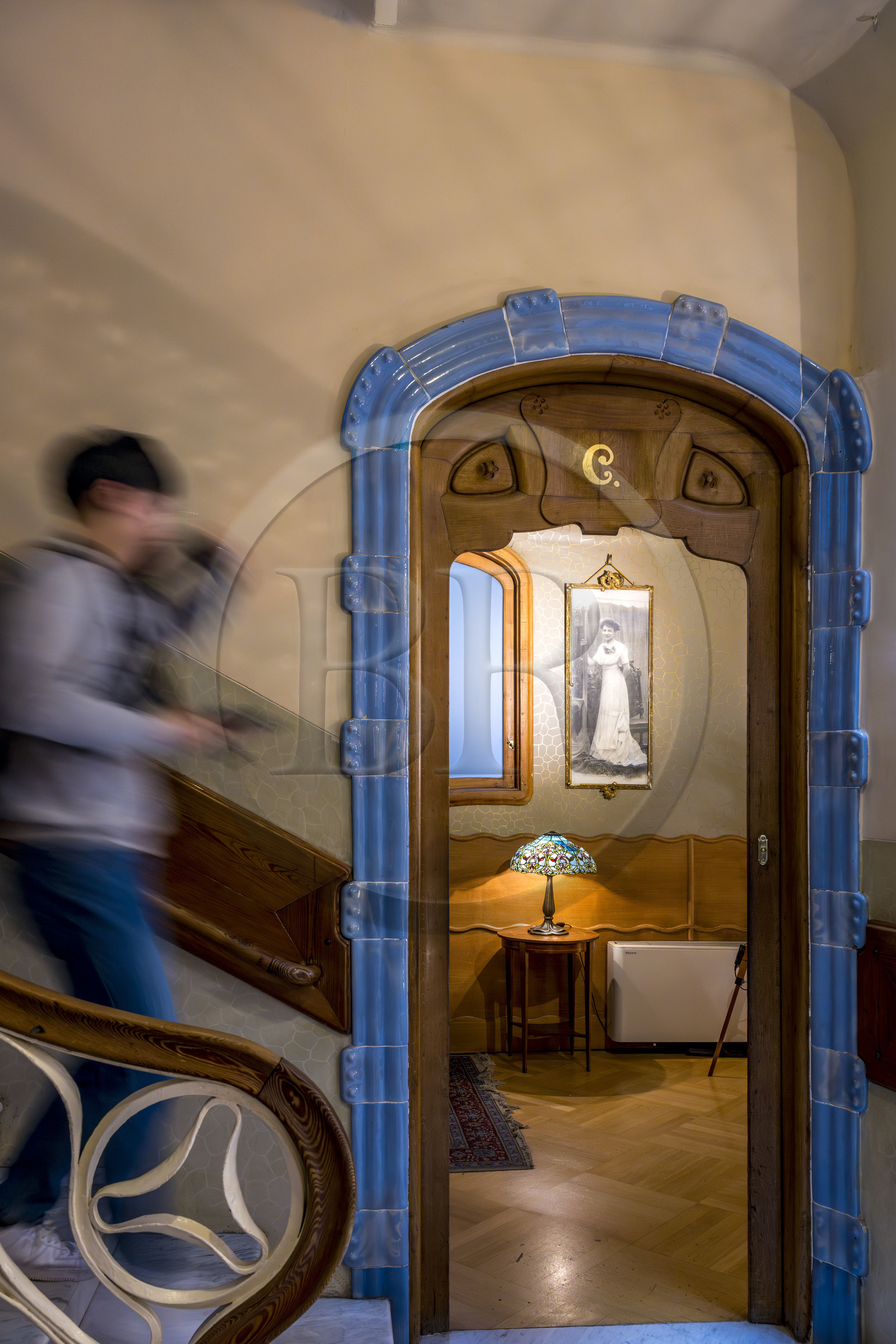 Spain, Catalonia, Barcelona, Eixample district, Passeig de Gracia, Casa Batllo by Catalan modernist architect Antoni Gaudi, UNESCO World Heritage site, apartment door