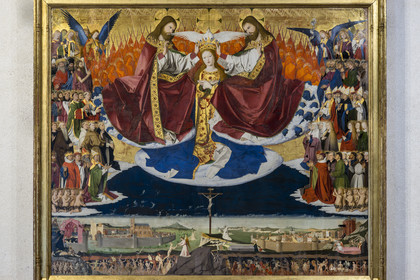 France, Gard, Villeneuve les Avignon, Pierre de Luxembourg Museum, the Coronation of the Virgin (15th century), altarpiece by Enguerrand Quarton